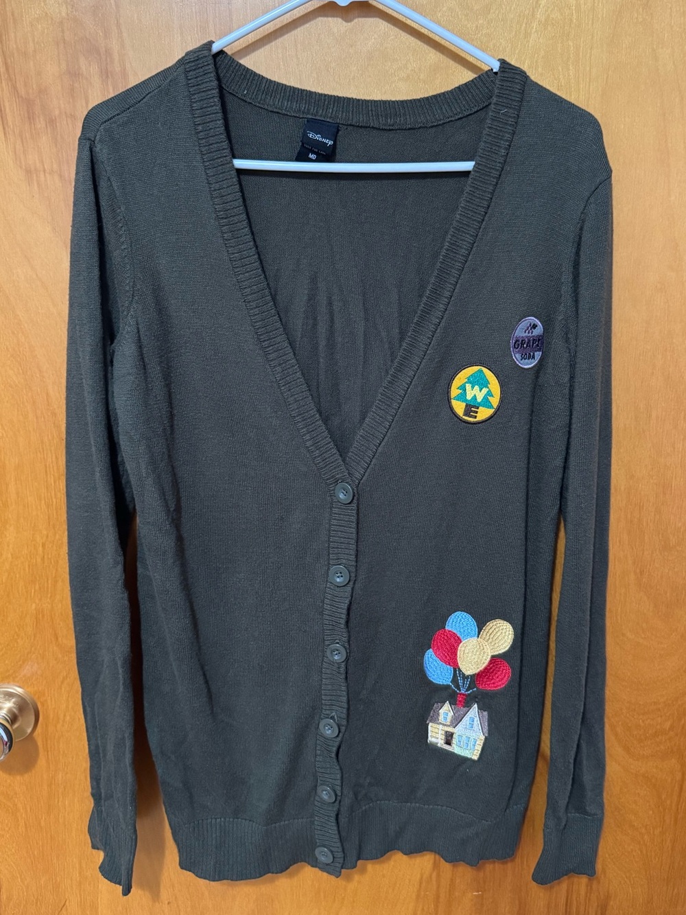 Disney “ Up” Olive Green V-Neck Button Cardigan
